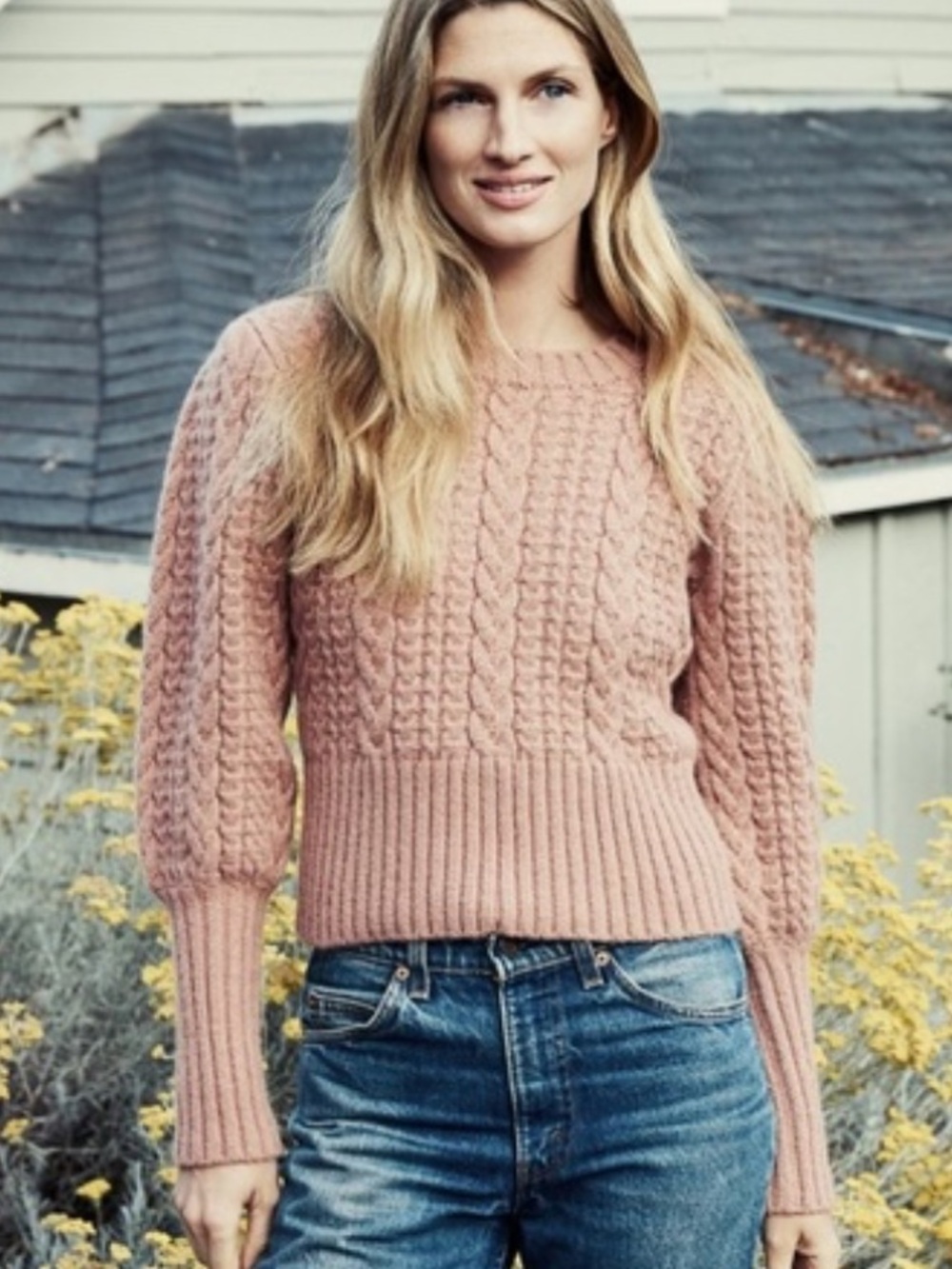 Doen Heirloom Mulberry Cable Knit Sweater in Pink Size XS Like New